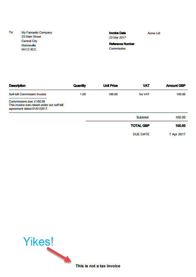 Self Bill Invoice Example Caseron Cloud Accounting