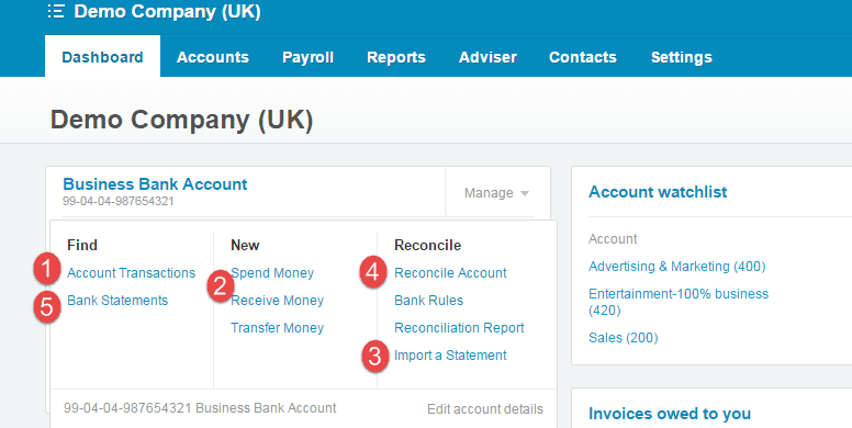 Xero bank balance