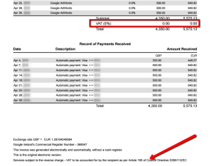 Google Adwords Invoice Reverse Charge VA