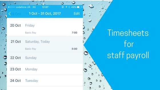 Timesheets for staff payroll